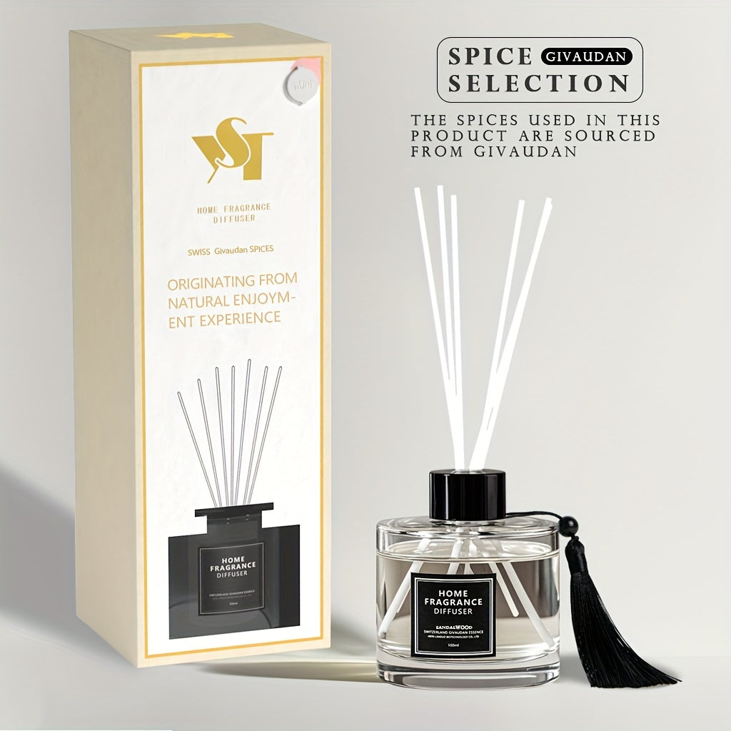 Luxury Hotel Series Reed Diffuser Set - 100ml Large Capacity, Long-Lasting Scent (5-7 Weeks) for Living Room and Bedroom - Spice Fragrance, Swiss Raffinerie Ingredients, Glass and Rattan, Cylinder Shape, Under 1L - Ideal for
