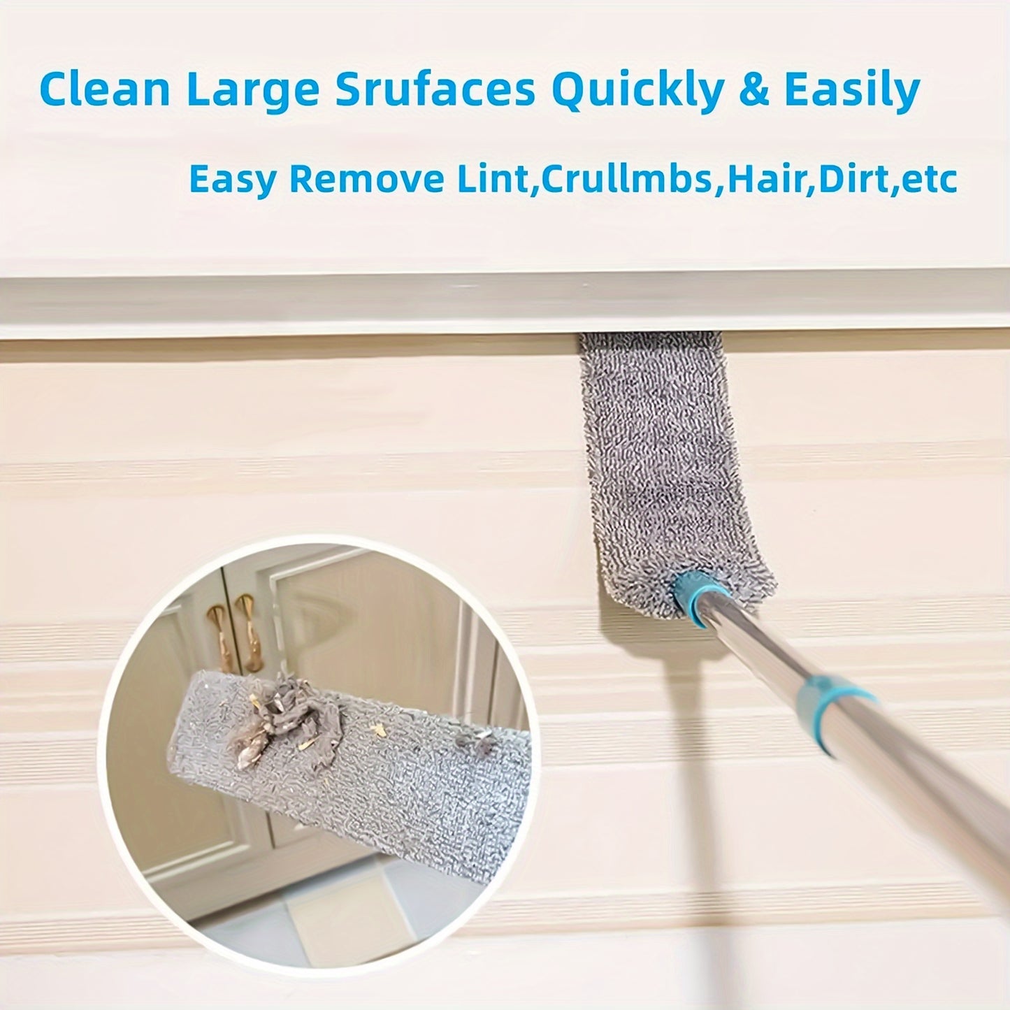 Extended Retractable Dusting Split Mop with 4/6/8/12 Microfiber Dusting Cloths, Underbed Cleaning, for sweeping dust, wiping crevices of sofas, Extended mop for mopping under beds, home cleaning, cleaning tools for the school