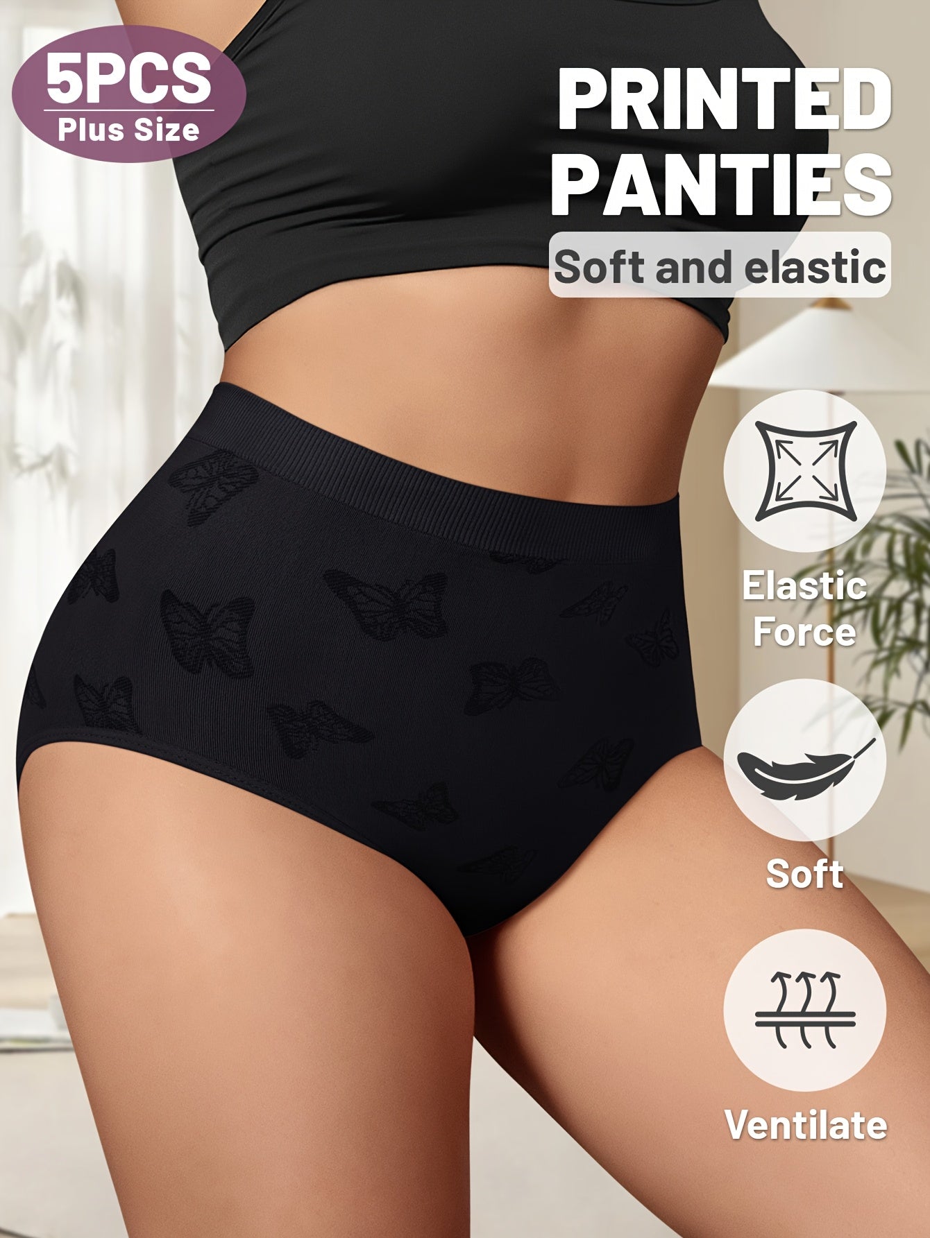 5pcs Plus Size Women's Panties, Soft and Breathable Minimalist Summer Thin Stretchy Briefs