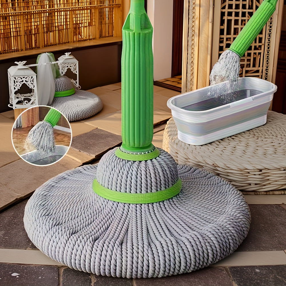 1pc Super Absorbent Rotary Mop with Green Handle - Ideal for Home, Kitchen, School, Office, Bathroom & RV Travel - 7pcs Set | Easy-to-Clean Microfiber Mop Head & Bucket