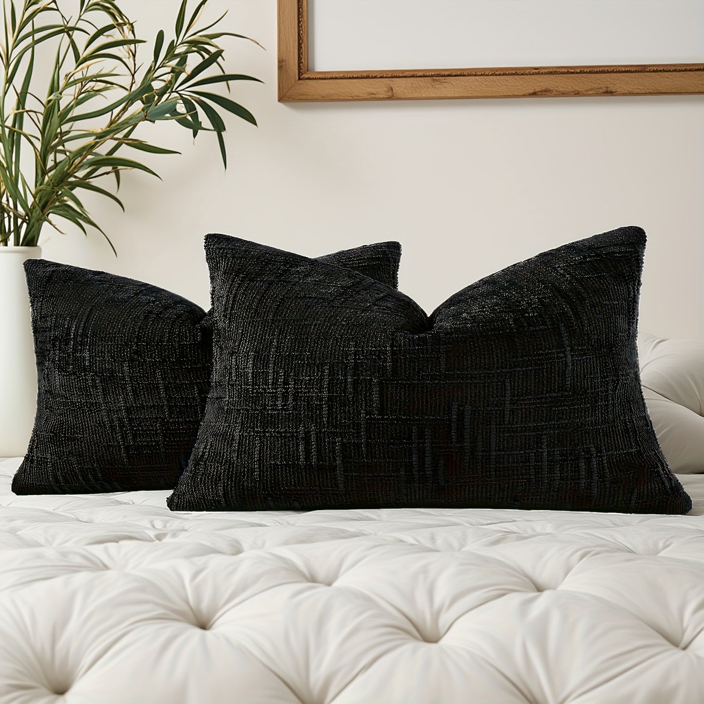 2pcs, Chenille Throw Pillow Covers Set of 2 Thick Textured Slubby Couch Pillow Covers Farmhouse Accent Modern Neutral Decorative Pillow Cases for Bed Sofa, Living Room, Machine Washable