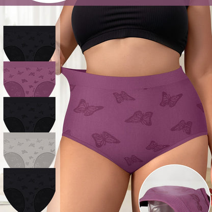 5pcs Plus Size Women's Panties, Soft and Breathable Minimalist Summer Thin Stretchy Briefs