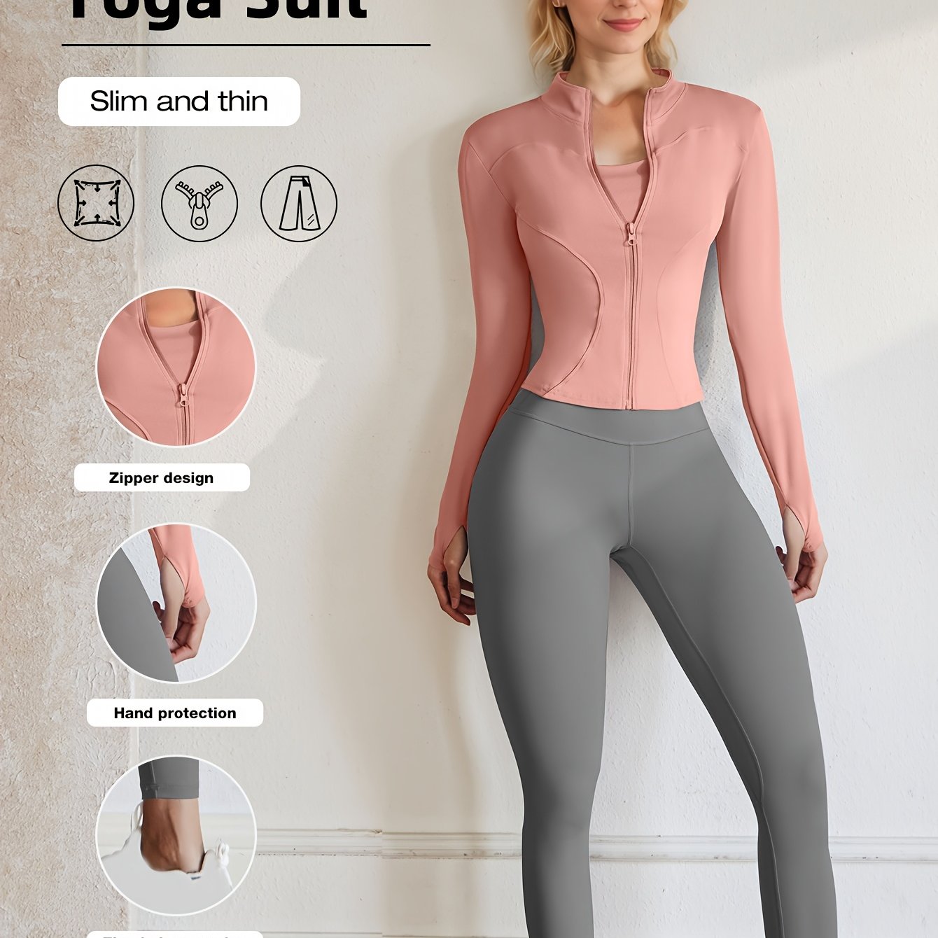 European Code Polyester Fabric Gym Running Clothes Long Sleeve Sports Jacket Cycling and Hiking Tightening Buttocks Pants Fitness Suit