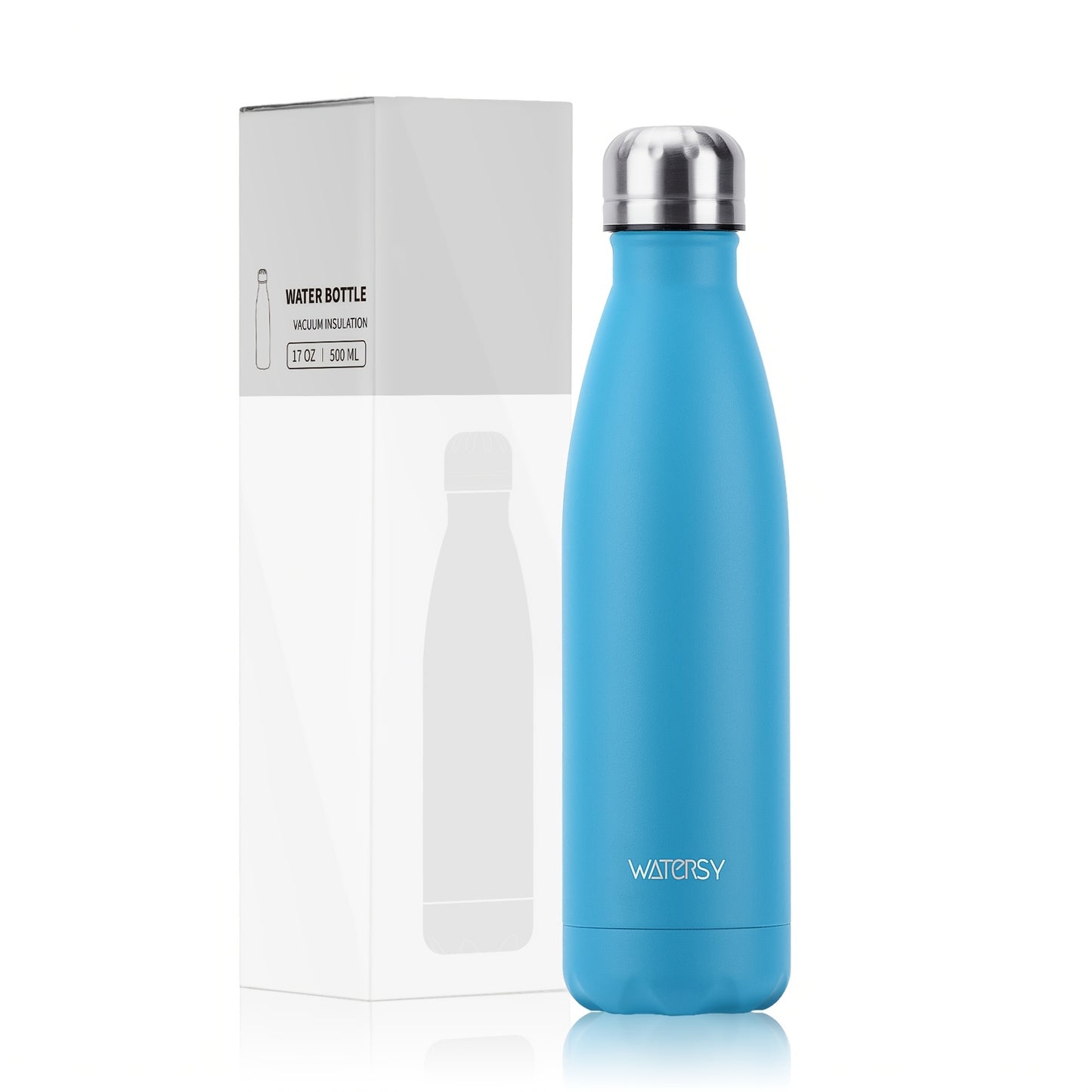 1pc WATERSY 17Oz/500Ml Outdoor Water Bottle 304 Stainless Steel Insulation for Heat Preservation And Cold Preservation with White Card And Silver Hot Stamping Box 2 Sealing Rings