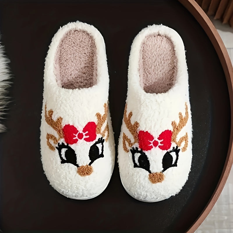 Christmas Tree Pattern Fuzzy Slippers, Winter Warm Closed Toe Flat Floor Shoes, Cozy Soft Sole Plush Home Slippers