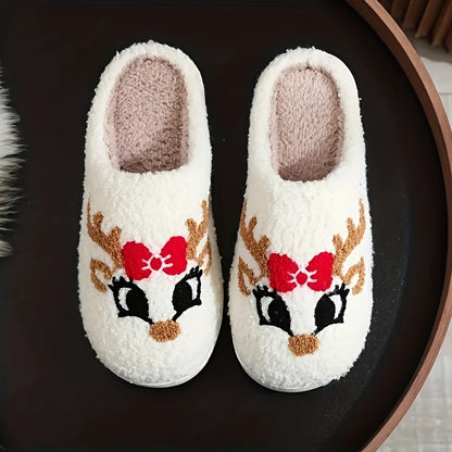 Christmas Tree Pattern Fuzzy Slippers, Winter Warm Closed Toe Flat Floor Shoes, Cozy Soft Sole Plush Home Slippers