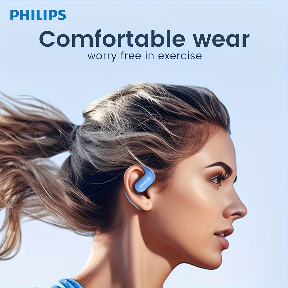 For Philips Wireless Earbuds with Ear Hook Design, Long Battery Life, Touch Control, Wireless Charging Case, Open-Back Sports Headphones for Running & Exercise, USB-C Charging, Condenser Microphone, Compatible with Cellphones