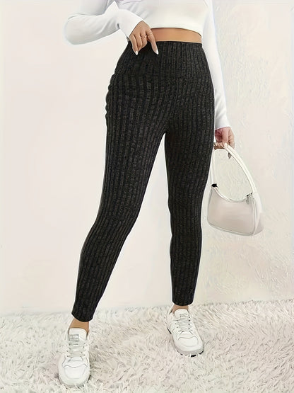 Leggings Femininas de Cintura Alta em Malha Canelada – Pack 3