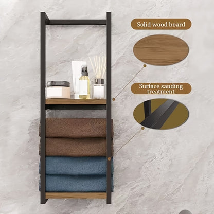 2-Layer Iron Wall-Mounted Towel Rack, French Country Style Bathroom Storage Rack, No Electricity Required, Durable Iron Material