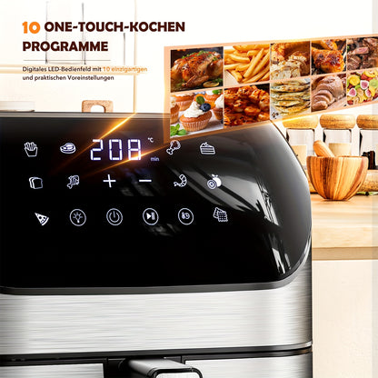 XXL 8L Air Fryer With Viewing Window, Oil-Free Fryer, Adjustable Temperature 80°C-200°C, 10 Presets In One Touch, Digital Control, Non-Stick Basket, Air Fryer Ninja Style
