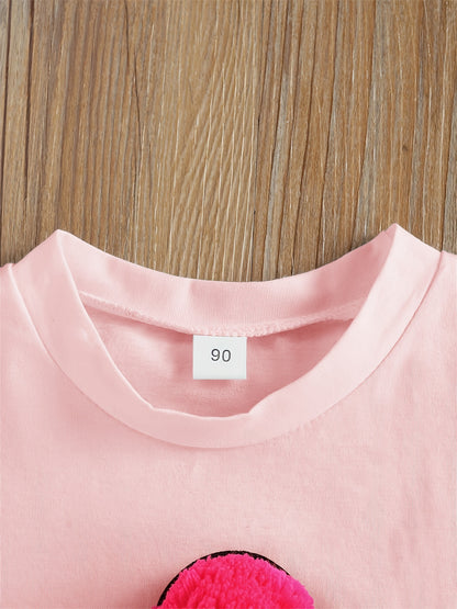 Conjunto adorável para menina com t-shirt de manga curta estampada com gelado e calções de ganga rasgados com detalhe de laço rosa - Roupa de verão elástica e respirável para uso casual, perfeita para atividades ao ar livre.