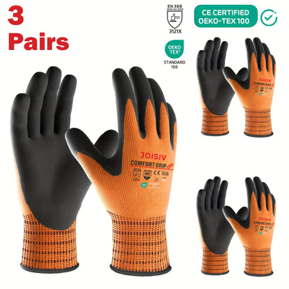JOISIV 3/6 Pairs Nitrile Work Gloves - MicroFoam Coated, Non-Slip Grip, Breathable Safety Gloves for Gardening, Mechanic, Warehouse & DIY Tasks