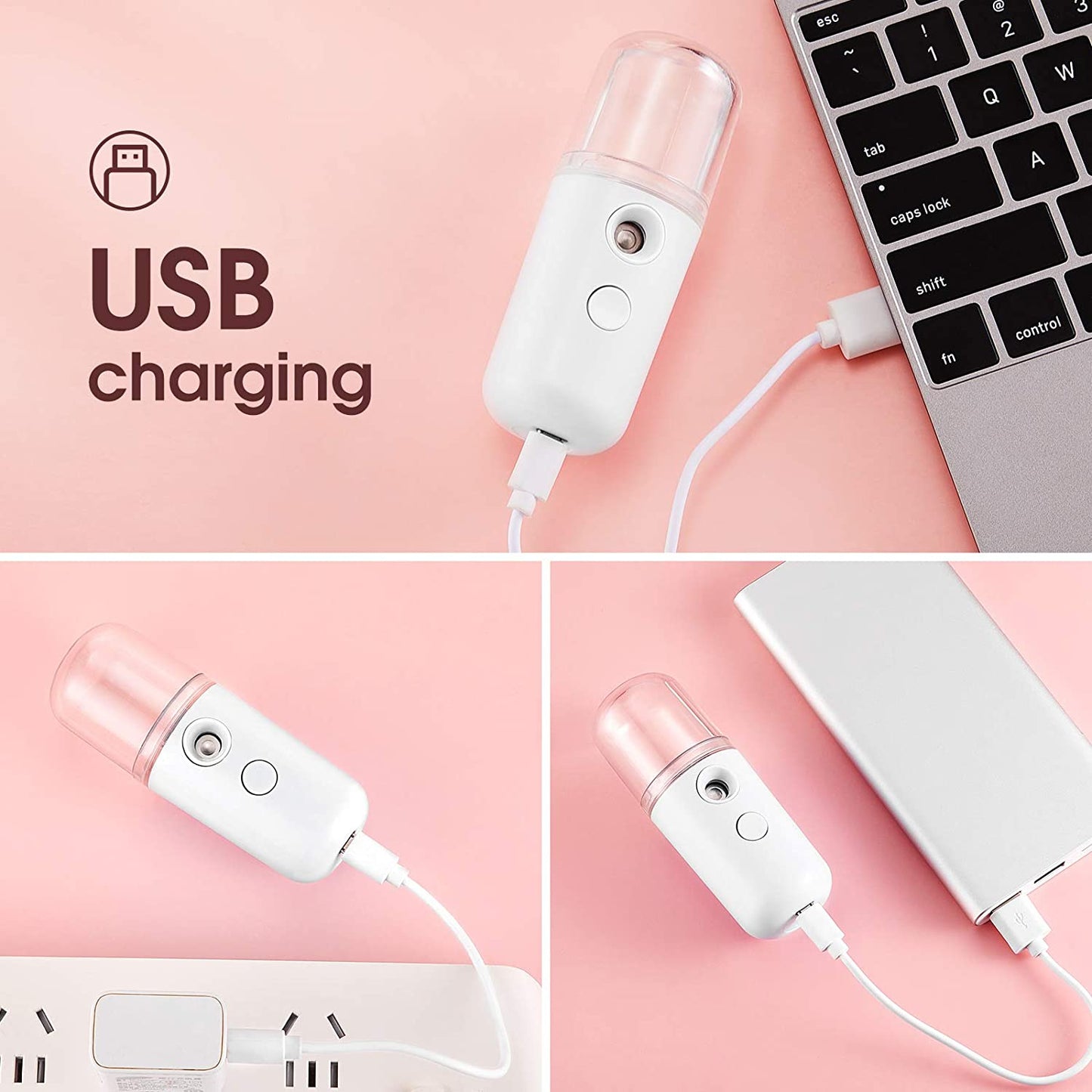 Cloud Prime Portable Mini USB Rechargeable Mist 30ml - Long-Lasting Battery, Formaldehyde-Free, 3 Colors (White/Pink/Red) with Ergonomic Design for Face & Body Hydration, Travel-Friendly Skincare Tool, Sleek Cylindrical Desig