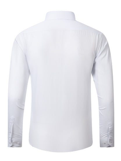 Men's Classic White Long Sleeve Dress Shirt - Business Casual, Non-Iron Polyester, Machine Washable