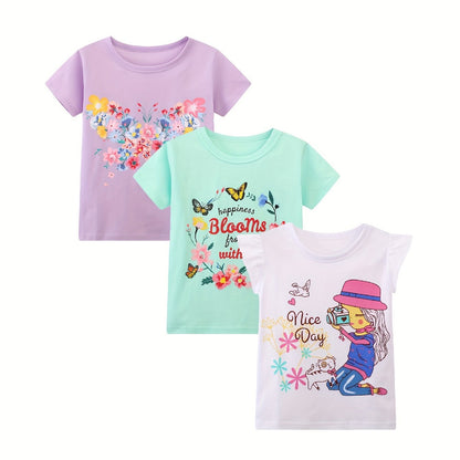 3pcs 100% Cotton Cartoon Graphic Short Sleeve T-shirt Set Summer Clothes Gift Party