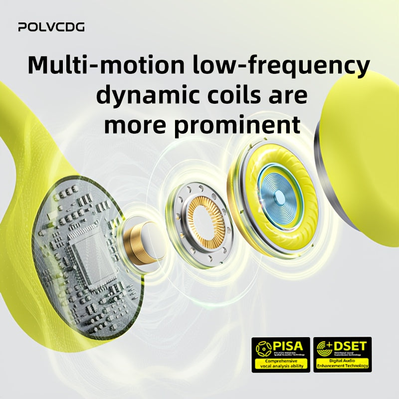 POLVCDG Audio Wireless Bone Conduction Headset - IPX5, Long Battery Life, Open Design, Signal Stability, Noise Isolation, Push Button Control, Tangle-Free Cable, Type-C Charging, Compatible with Cellphones, Sports Headphones