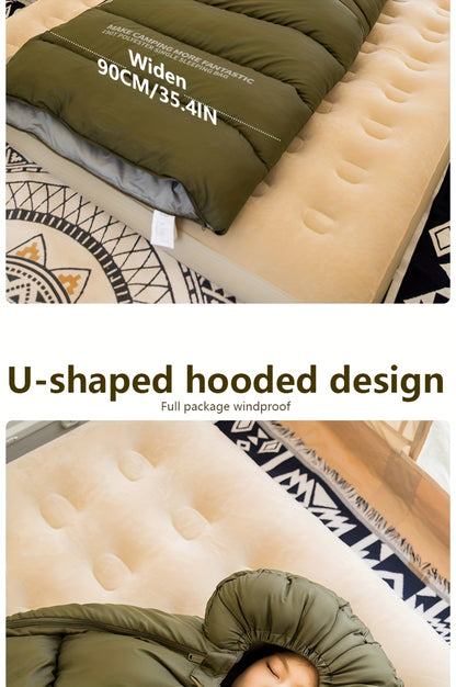 1-Person BISINNA Envelope-Style Sleeping Bag with Full-Zip Closure - Heavy-Duty Synthetic, Olive Green/Beige/Grey/White - Winter Warmth for Camping, Hiking & Backpacking - Portable Half-Zip Design Sleeping Pad Compatible Bag,