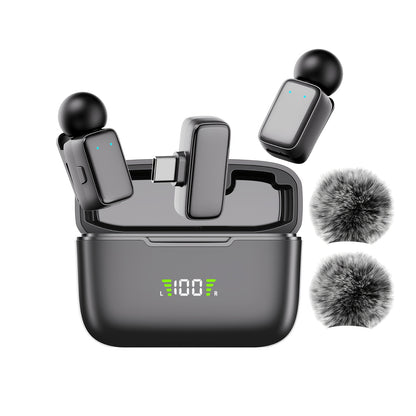 2 Wireless Lavalier Microphones with Charging Case - Clip-On, USB-C, 100°C High Sensitivity, 3.5mm Jack, Compact Design for Video Recording, Vlogging, Interviews, Streaming, Microphone for Phone, Vlogging Accessories, Modern