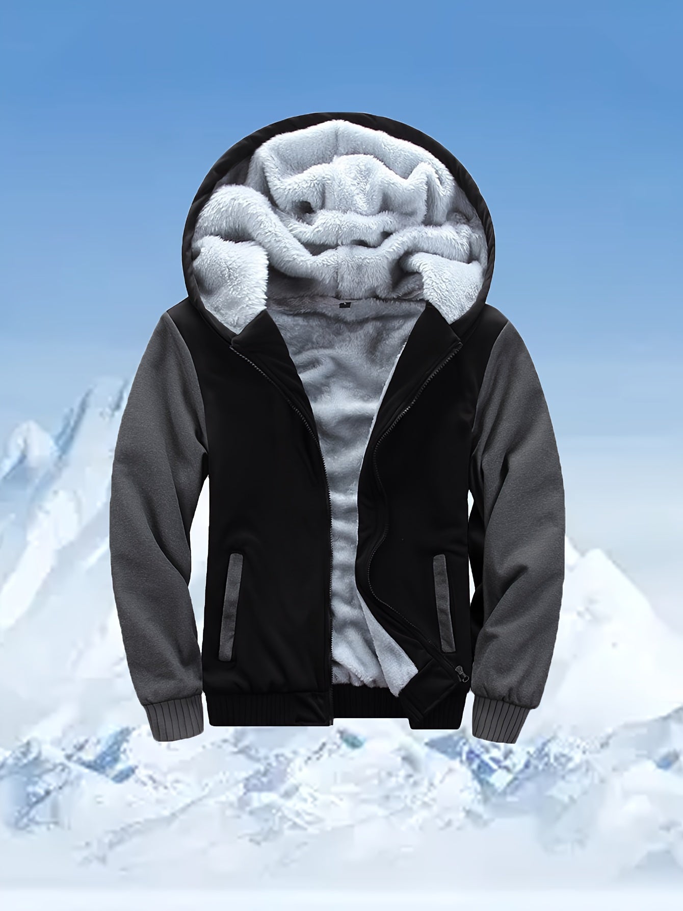 Men's Warm Fleece Hooded Jacket Coat, Warm Thick Zip Up Hoodie For Fall Winter