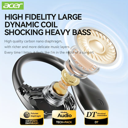 Auscultadores sem fios Acer OHR510 Pure Bass Sound - Novo modelo com design supra-auricular, bateria de longa duração e som de alta qualidade para desporto.