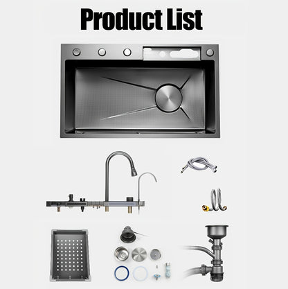 A Single-bowl Design Named 'Whale Rainfall Kitchen Sink' For Halloween And Christmas, Crafted From 304 Nanometre Stainless Steel. Features A Digital Display And Embossed Texture, Complete With Tap. Drainage Outlet Positioned