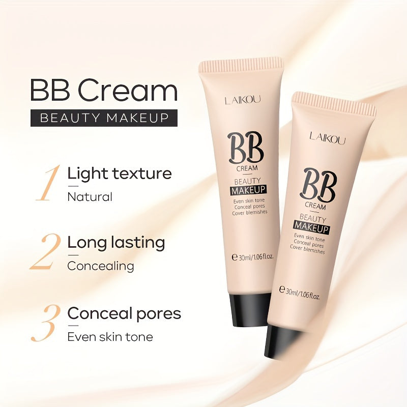 LAIKOU Waterproof BB Cream Full Coverage Concealer, Natural/Ivory/Tan 30ml, Long Lasting Foundation Make Up, Oil Control, Even Skin Tone, Hide Pores