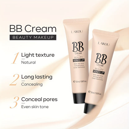 LAIKOU Waterproof BB Cream Full Coverage Concealer, Natural/Ivory/Tan 30ml, Long Lasting Foundation Make Up, Oil Control, Even Skin Tone, Hide Pores
