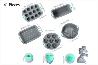 45pcs/set, Silicone Baking Set, Nonstick Bakeware Set Baking Cookie Sheets Cake Muffin Bread Pan, Loaf Pan, Cake Pan, Pizza Pan, Mini Cupcake Mold, Bundt Pan, Charlotte Cake Pan, Measuring Cup And Spoon, Baking Tools
