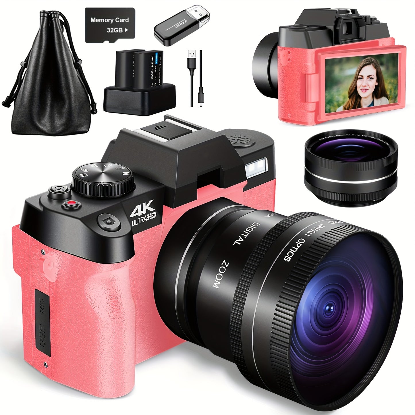 NBD Digital Camera, 48MP Cameras for Photography with WiFi & App Control, 4K Vlogging Camera, Compact Camera, Perfect for Entry-Level Users and Beginners with Macro&Wide Lens-32GB Card