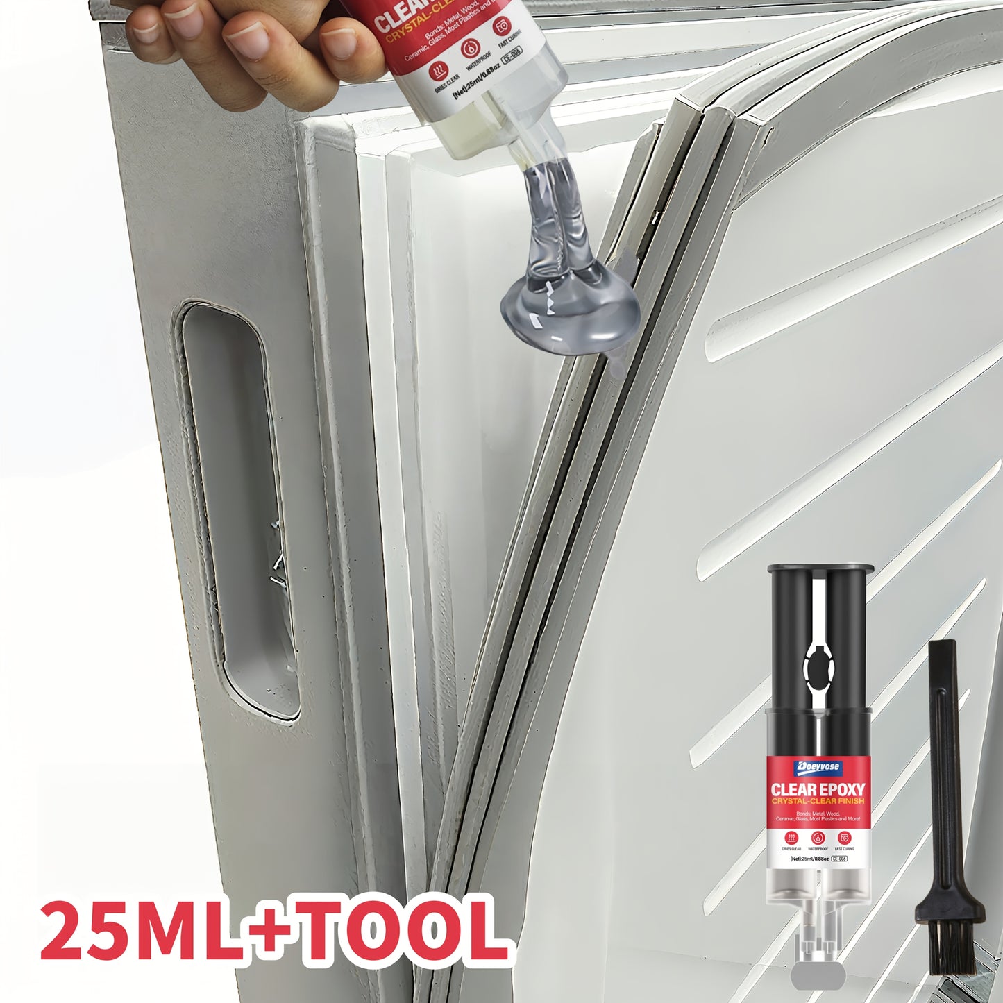 Doeyvose Clear Epoxy Adhesive Glue - Waterproof Strong Bonding, Transparent Waterproofing Sealant for Refrigerator Drawers, Doors, Floors, Walls, Roofs, Tiles - Heavy-Duty Epoxy Resin-like Formula (25ml/0.88oz) - Multi-Surfac