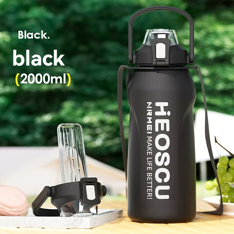 Garrafa térmica em aço inoxidável, mantém a temperatura quente ou fria durante 24 horas, com palhinha e pega/correia, caneca térmica de viagem com parede dupla, livre de BPA.