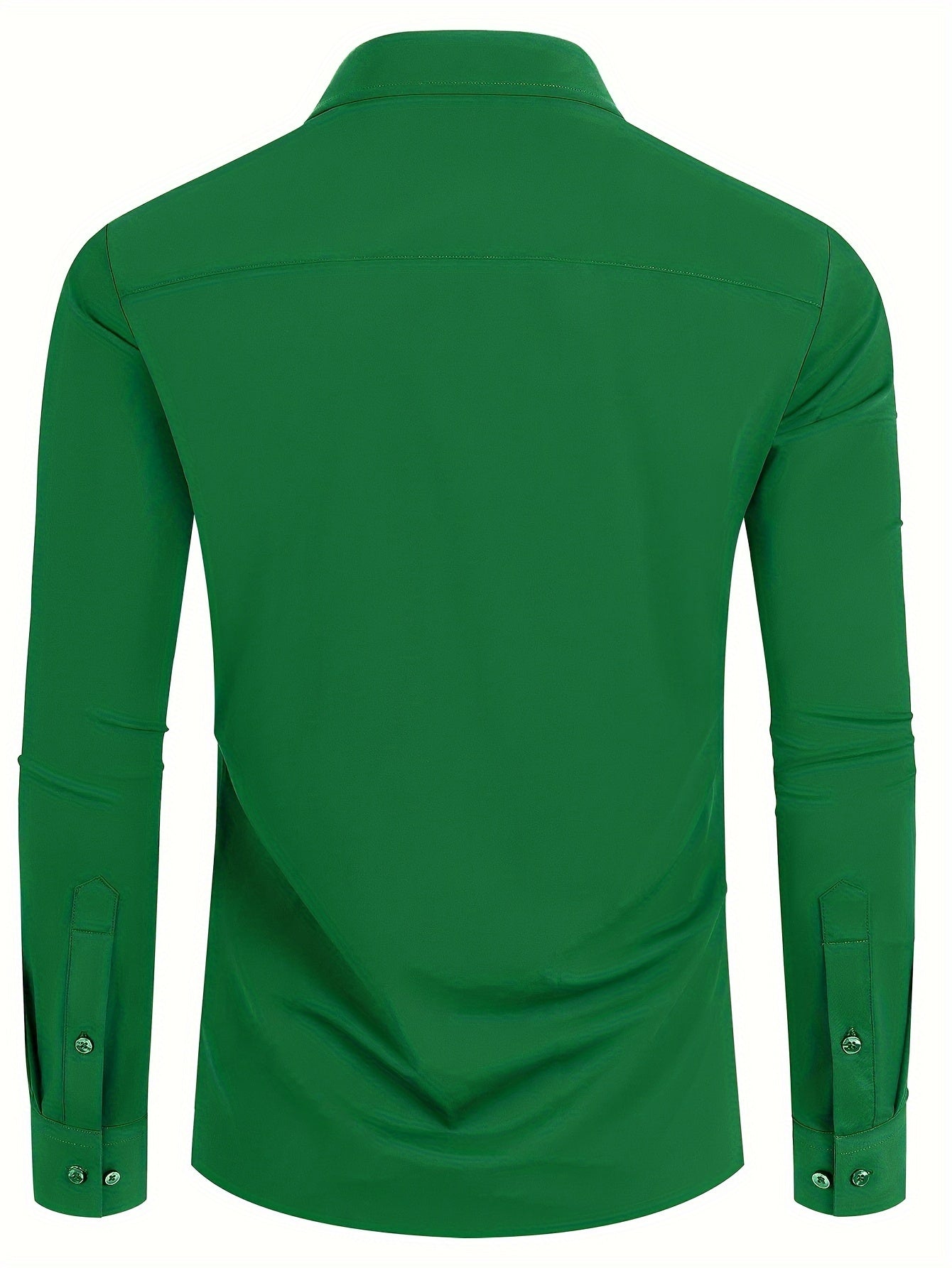 Men'S Slim Fit Long Sleeve Shirt - 55% Cotton, 40% Polyester, 5% Spandex, Solid Color, All-Season, Woven Fabric, Button-Up, Lapel Collar, Casual Weekend Wear, 125g/m²