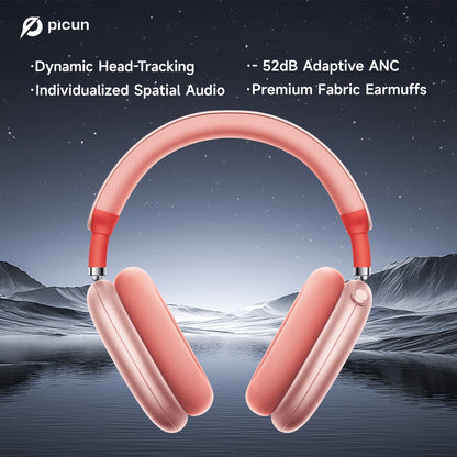 PICUN Wireless Headphones with Dynamic Head Tracking, -52dB ANC Noise Cancellation, 140Hrs Battery Life, Wireless 5.4, Wired/Wireless Switch, Double Connection & Multi-Mode Audio, Closed-back Design, Plastic Material, Compati