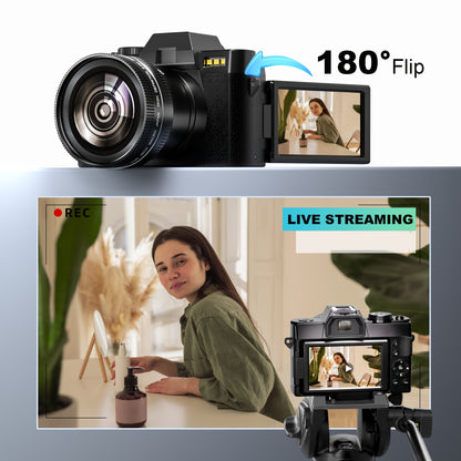 NBD Digital Camera, 48MP Cameras for Photography with WiFi & App Control, 4K Vlogging Camera, Compact Camera, Perfect for Entry-Level Users and Beginners with Macro&Wide Lens-32GB Card