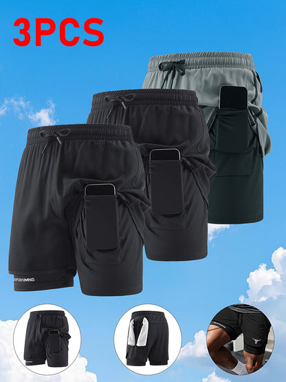 Zhiyu OBM 3pcs Men's Fitness Running Shorts, Elastic Waistband, Soft Lining, Towel Included, Perfect as a Gift