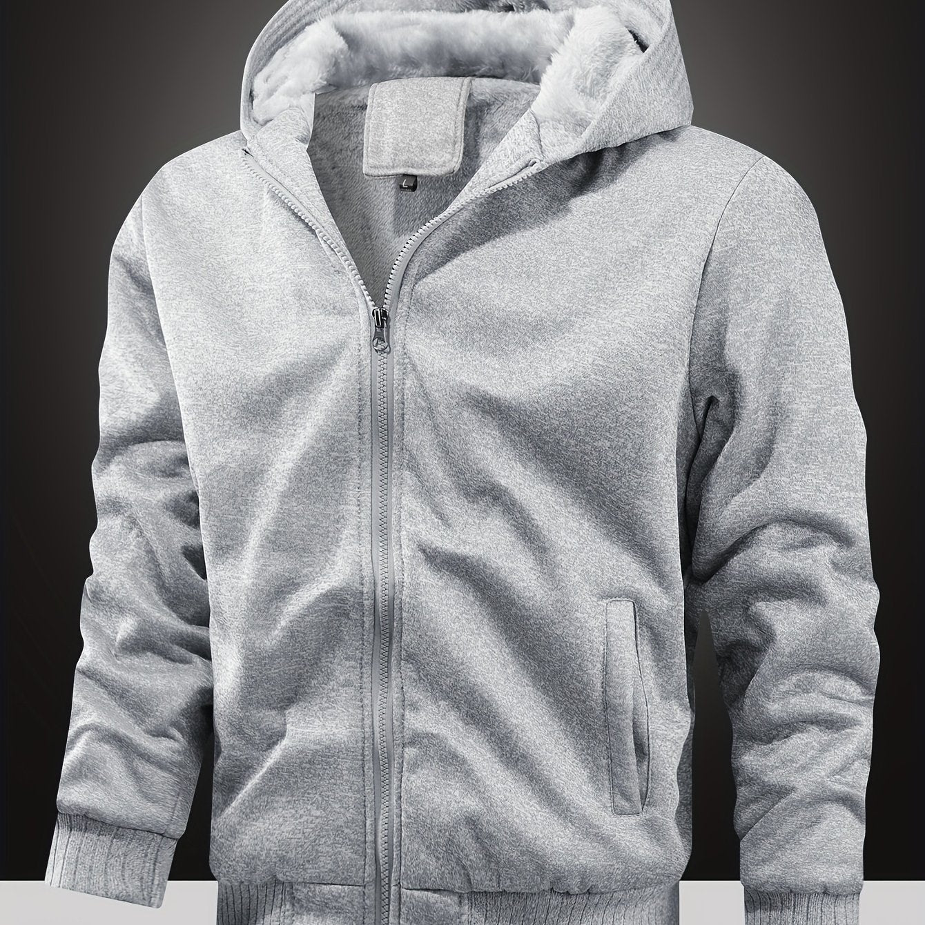 Men's Warm Fleece Hooded Jacket Coat, Warm Thick Zip Up Hoodie For Fall Winter