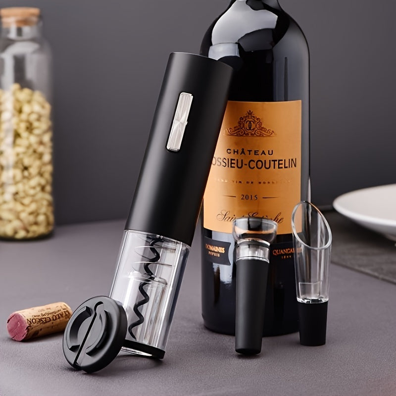 USB Rechargeable Wine Bottle Opener Set | Fully Automatic Spiral Corkscrew + Foil Cutter + Vacuum Stopper + Pourer | Quick Cork Removal Without Jamming | Recommended for Home Parties | Compatible with Wine/Champagne/Soda | Ki