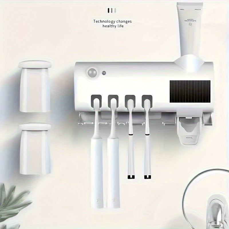 Wireless UV Toothbrush Holder with Automatic Toothpaste Dispenser – Wall-Mounted, USB Rechargeable, No-Drill Installation, Personal Care Kit