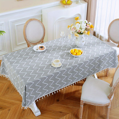 1pc, Bohemian Geometric Wave Pattern Tablecloth - European Style Cotton and Linen Rectangular Tablecloth for Farmhouse, Restaurant, Picnic, Camping, Birthday Party Decoration and Home Decor