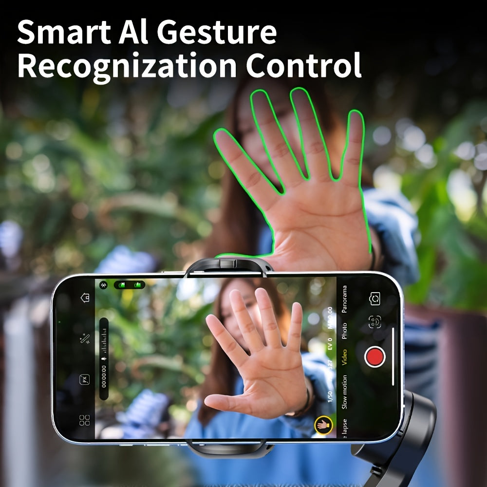 Estabilizador de gimbal portátil AOCHUAN-XE de 3 eixos, dobrável e giratório, com kit opcional de luz de enchimento RGB. Estabilizador de gimbal equilibrado que proporciona estabilidade e função anti-vibração, compatível com o rastreio facial e corporal.