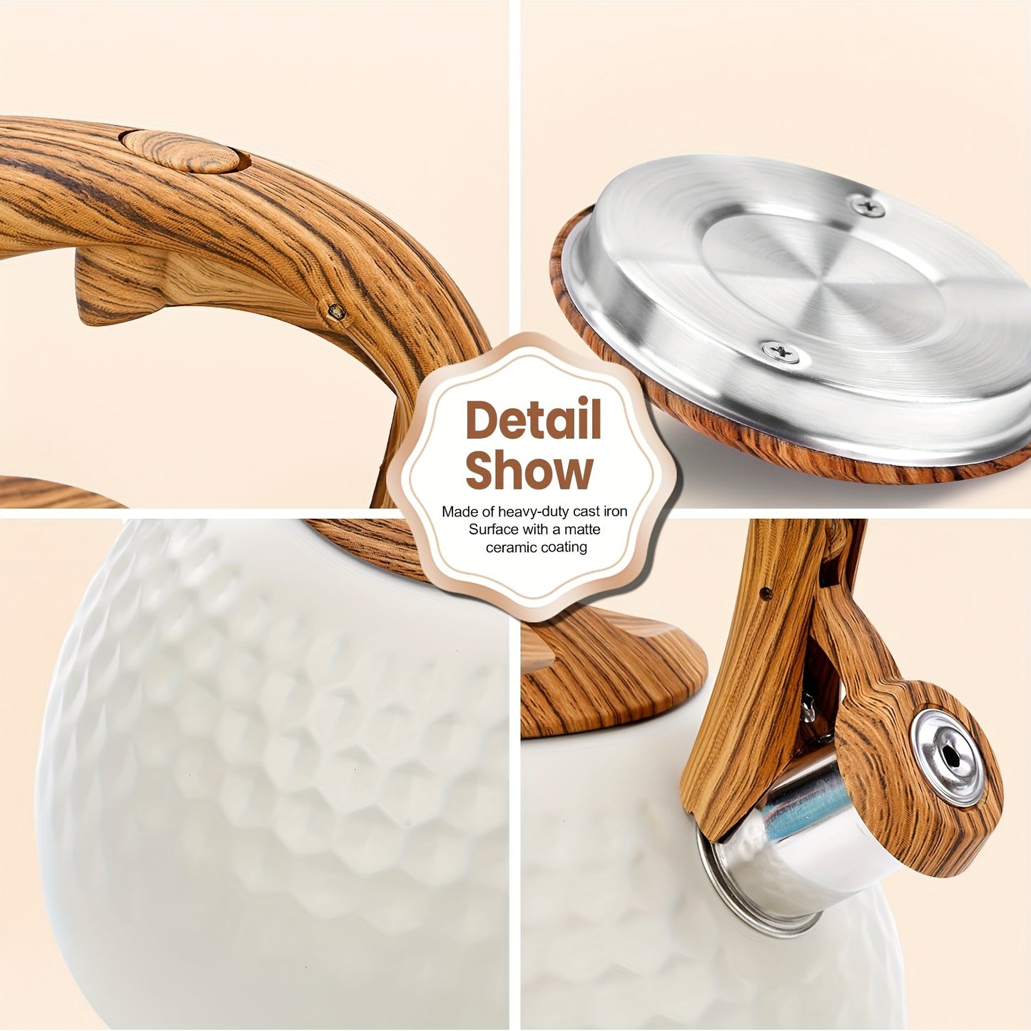 1pc, 3L Stainless Steel Whistling Tea Kettle – Easy To Clean, Compatible With All Stovetops, Whistling Kettle, Stainless Steel Tea Pot With Wooden Pattern Handle, – Lightweight & Durable Stainless Steel Teapot For Outdoor