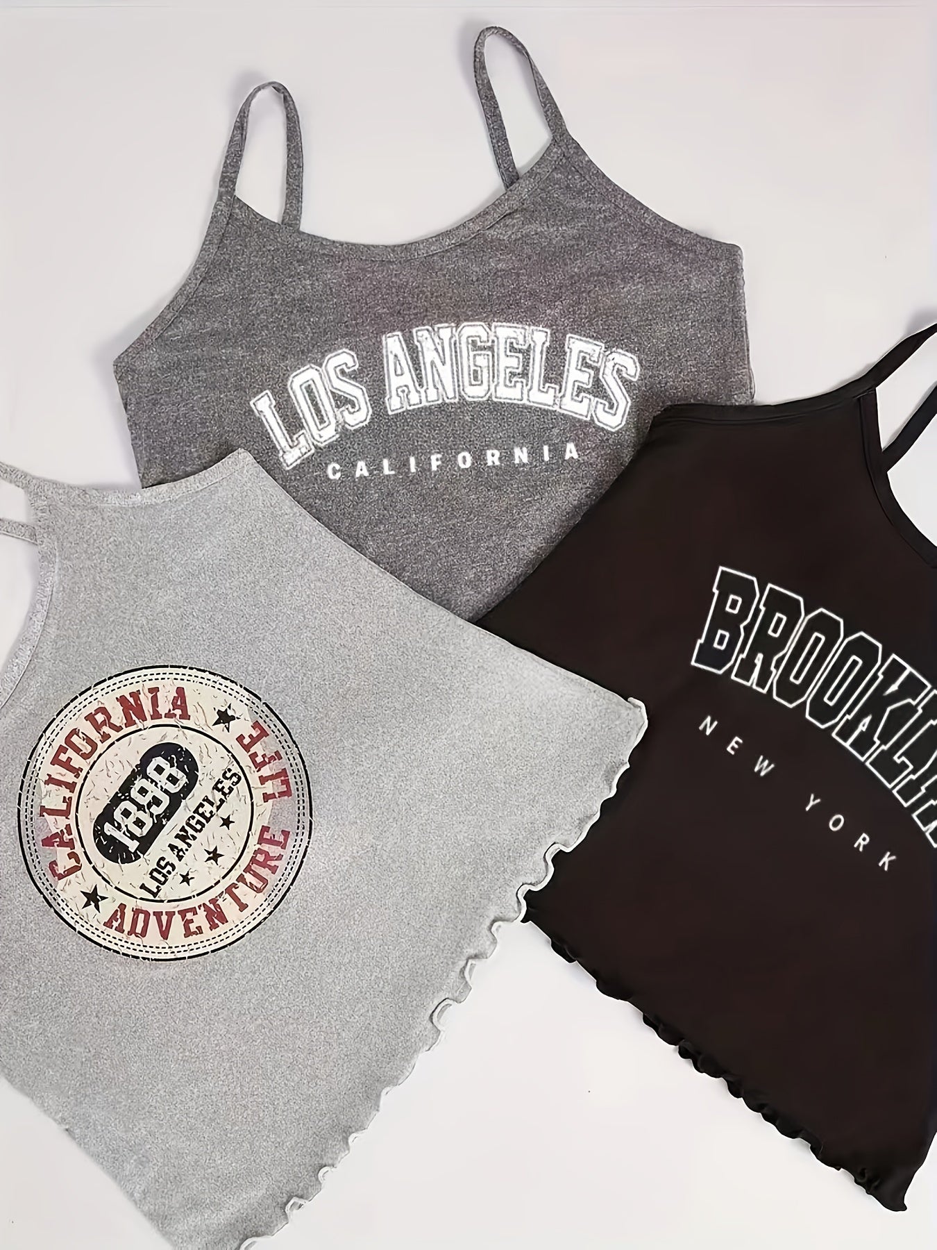 6pcs Women'S Pajama Set with Letter Print & Bow Detail - Soft Spaghetti Strap Sleepwear, All-Season Comfort, 6 Styles (Black/White/Red/Grey/Navy/Beige) for Lounge & Sleepwear, Cozy Loungewear, Casual Sleepwear, Comfortable Fi