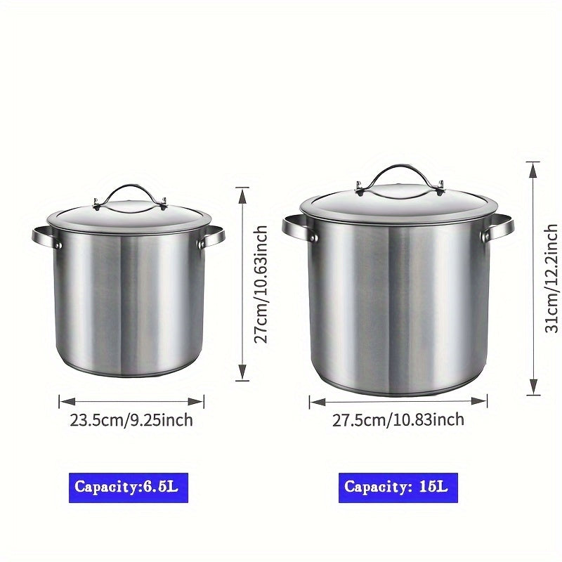 PureCook IH Stainless Steel High Pot 6/15L with Double Handle and Tempered Glass Lid - Suitable for Stew, Soup & Induction Cooking - Durable Food Grade, Even Heating, Thick Material, Non-Toxic, Cool Touch Handle, Perfect Kitc