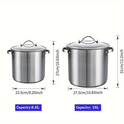 PureCook IH Stainless Steel High Pot 6/15L with Double Handle and Tempered Glass Lid - Suitable for Stew, Soup & Induction Cooking - Durable Food Grade, Even Heating, Thick Material, Non-Toxic, Cool Touch Handle, Perfect Kitc