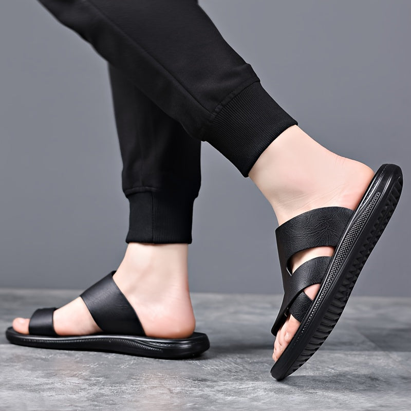 Sandálias de Verão para homem - Topo em microfibra sintética respirável, modelo slip-on com bico redondo, palmilha e sola sintéticas, estilo moderno para férias, uso diário e outdoor.