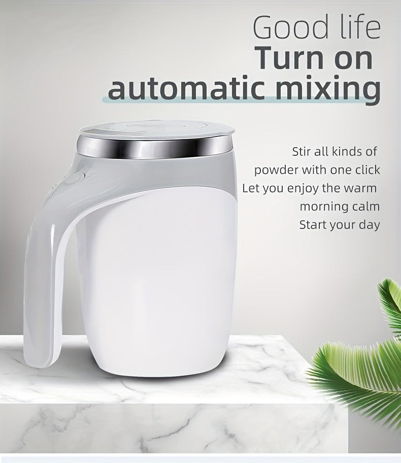 Spill-Proof, Stainless Steel Self-Stirring Coffee Mug - Battery-Powered, Reusable Magnetic Mixing Cup for Home, Office & Travel (AAA Batteries Not Included)