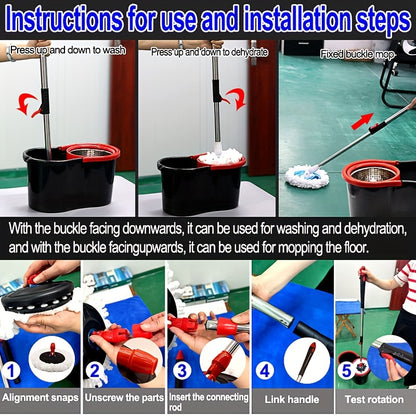 Spin mop and bucket, 360° spin mop, dust removal tool integrated soak and rinse function, with 2 microfiber mop heads, hands-free wash mop, retractable stainless steel handle, for floor cleaning, cleaning supplies