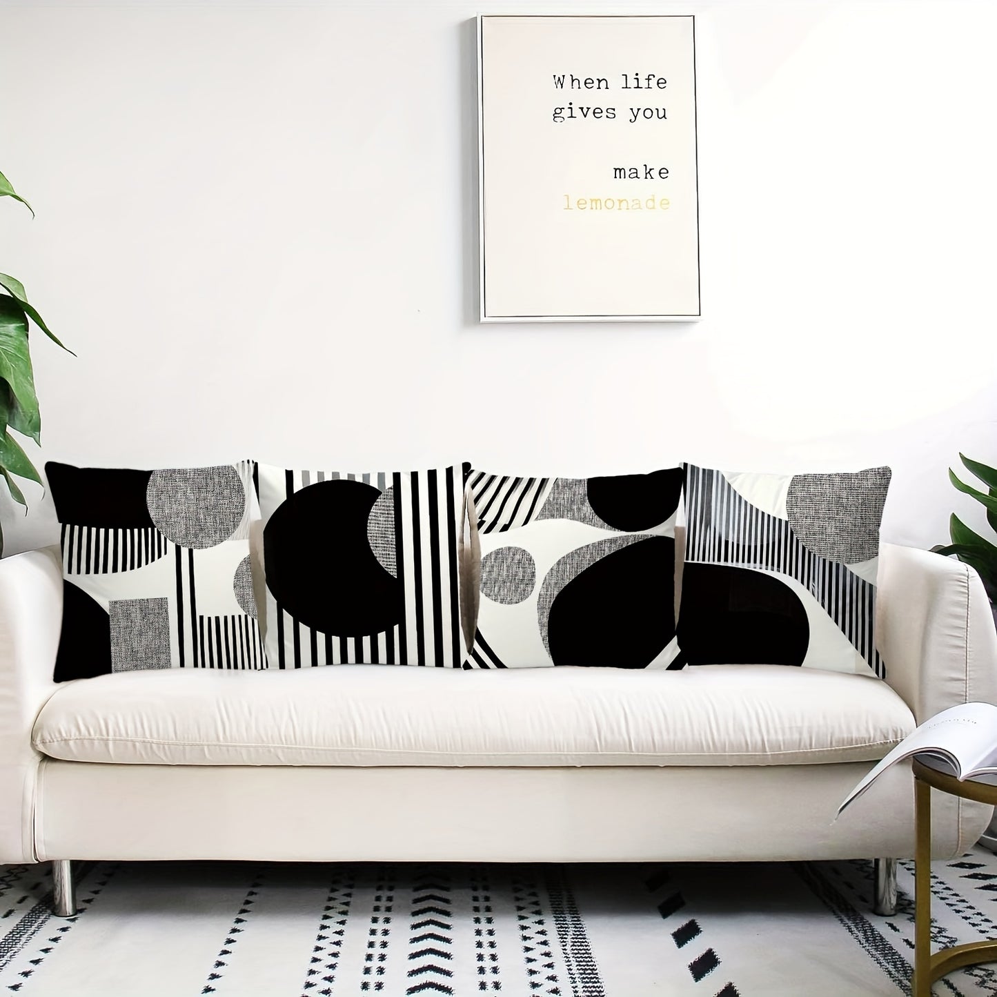 4pcs Bohemian Black and White Geometric Throw Pillow Covers, 45.72cm, Short Plush Polyester Fabric with Zip Closure, Modern Abstract Design for Living Room, Bedroom, Couch Decor, Party Home Decor Pillowcases, Living Room Deco