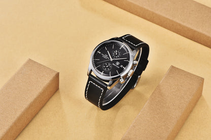 1pc New BENYAR Men's PU Leather Quartz Wristwatch, Men's 100M Multifunctional Watch Military Sports Chronograph Watch For Men