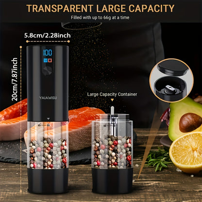Conjunto de Moedores Elétricos de Sal e Pimenta - Moinho Pequeno para Uso Doméstico com Carregamento USB e Visor LCD - Moinho de Pimenta com Ajuste de Granulometria, Ideal para Cozinhas Domésticas, Restaurantes e Churrascos ao Ar Livre